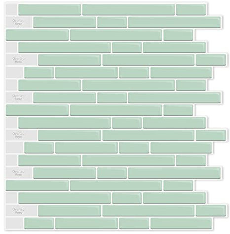 LONGKING 10 Stück 3D Fliesenaufkleber Küche und Bad, 30x30cm, Vinyl Fliesen Selbstklebend Küche, PVC Fliesen Selbstklebend Bad, Grün