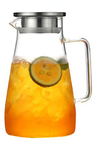 Akemaio Teiera di Vetro tè e caffè Grande capacità Termica Bottiglie di succhi Resistente con Copertura in Acciaio Inox Amovibile Acqua Caraffa caffè Tea Pitcher
