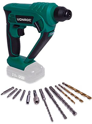 VONROC Marteau Perforateur Sans Fil VONROC 20V - Polyvalence 3-en-1: Perceuse, Visseuse et Marteau Perforateur - Accessoires Inclus - Gamme VPower 20V