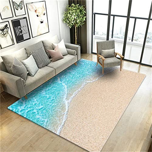 Strand Meer Wellen Wohnzimmer Teppich 3D Landschaft Gedruckt Boden Matte Flanell Schwamm Große Bad Dekorative Schlafzimmer Weichen Doormat Küchenteppich (Farbe4,160 x 200 cm)
