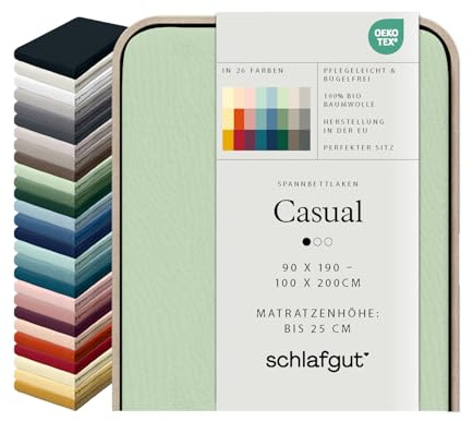 schlafgut Casual Spannbettlaken 100% Bio Baumwolle Made in Greem by Oeko TEX (90x190cm bis 100x200cm Matratzenhöhe bis 25cm, Green Light)