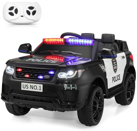 TOBBI Police Car Ride on Electric Car for Kids to Drive Battery Powered Ride-on Toys Cop Cars with Remote Control, Siren, Flashing Lights, Music, Spring Suspension, Carbon Black