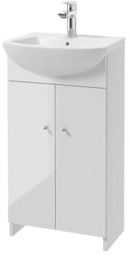 VBChome Badmöbel Set 45 cm Weiß Waschbecken mit Unterschrank Waschtisch Chromgriffe 2-Türen Waschbeckenunterschrank Badezimmerschrank Badschrank