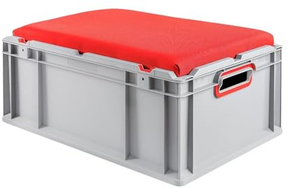 PROREGAL Eurobox NextGen Seat Box Rot | HxBxT 26,5x40x60cm | 44 Liter | Griffe offen | Eurobehälter, Sitzbox, Transportbox, Transportbehälter, Stapelbehälter