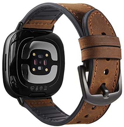 YOOSIDE Cuero auténtico con forro de silicona para Fitbit Versa 3/Versa 4, pulsera de cuero, suave, resistente al sudor, correa para hombre con cierre de acero inoxidable, compatible con Fitbit Sense