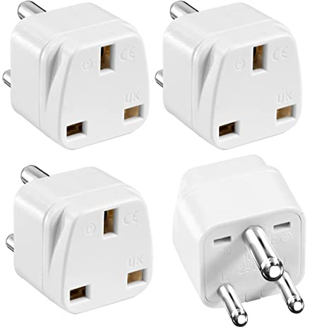 LUKELI 4 Pack UK to India Plug Adapter India Travel Adapter (White 4 Pack)