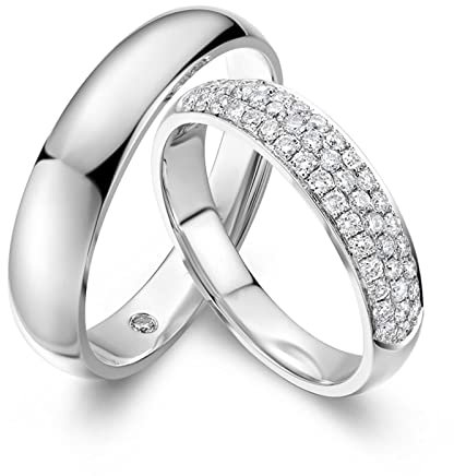 AMDXD Echtes Ringe Diamant 0.36ct, 2Pcs Solitärring Platin PT950 Klassiker Design Trauringe Partnerringe Diamantring, Damen 57 & Herren 67