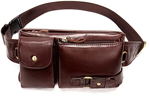 FANDARE Retro Bauchtasche Brusttasche Gürteltasche Hüfttasche Sport Leder Sling Bag Umhängetaschen Herren Schultertasche Wasserresistent Crossover Daypacks für Outdoor Reisen Crossbody Pack Rotbraun