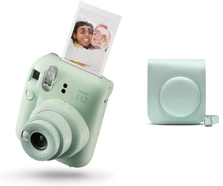 Fujifilm instax Mini Appareil Photo instantané 12, Exposition Automatique avec Objectif Selfie intégré, Vert Menthe & Fuji - Mini 12 Case - Mint Green