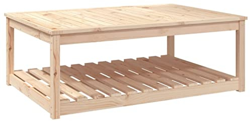 Makastle Gartentisch Kaffeetisch Terrassentisch Beistelltisch Couchtisch Balkontisch Loungetisch mit Ablage, Garten Tisch für Indoors/Outdoors, 121x82,5x45 cm Massivholz Kiefer