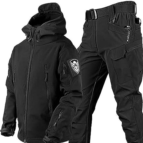WENNEWU Taktischer Anzug Kampfhemd Und Hosen Set Für Männer Frauen, Langarm Military Waldjagduniform,Schwarz,L