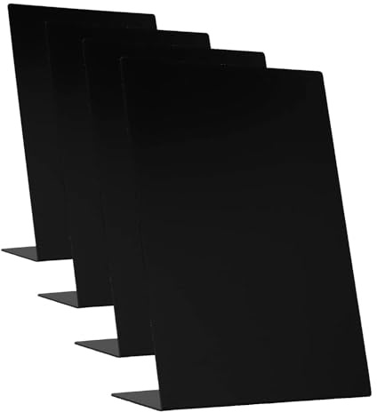 EUROPEL Présentoir de table A4 tableau noir avec support - Tableau ardoise de comptoir en L avec base intégrée - Tableau noir pour restaurant, food truck, mariage, fête (Lot de 4)