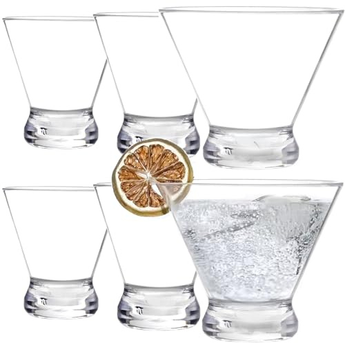 Youngever 6 Pack Plastic Martini Glasses, 8 Ounce Shatterproof Martini Cups, Stemless Martini Glasses