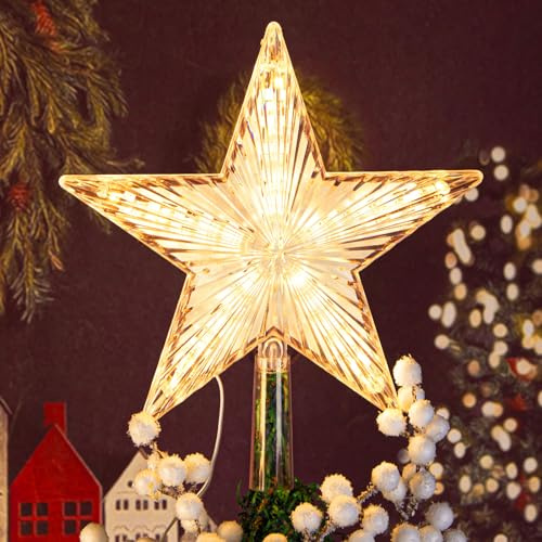Christmas Tree Topper Warm White Light Christmas Star Great for Christmas Tree Ornaments New Year Christmas Tree Toppers Lighted Christmas Tree Star 8.7 Inch Christmas Star Tree Topper Battery Powered