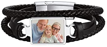 Supcare Armband Herren Edelstahl/Lederarmband Wristband Personalisiert Gravur Foto Text Custom Emorial Modeschmuck Abnehmbares Armschmuck für Jungen Männer