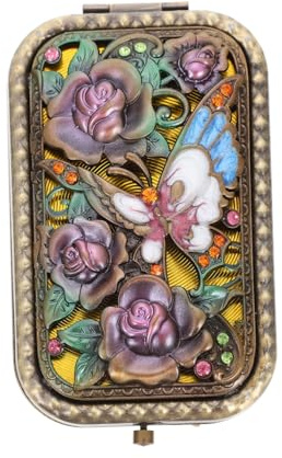 POPETPOP Vintage-schminkspiegel Doppelseitig Tragbar Faltbar Retro-schminkspiegel Kompakt Leicht Für Damen Für Reisen Als Geschenk Geeignet