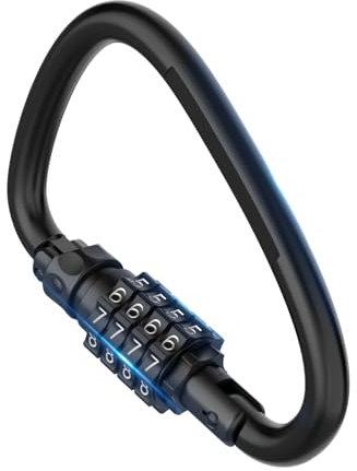Combination Padlock Locks, 4-Digit Heavy Duty Carabiner Clips, D-Shaped Code Combo Lock for Looped Bike Security Cable Lock, Helmet, Outdoor, Bike, Fence, Travel Case (1, Black)