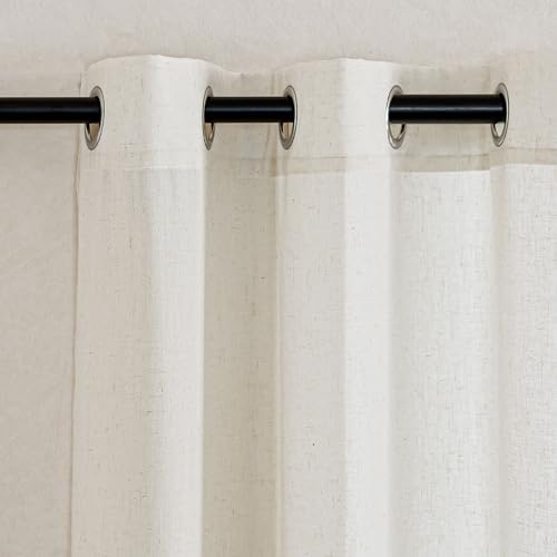 KGORGE Tende Shabby Chic in Lino per Interni Semitrasparenti Decorazione Tenda per Cucina Corte per Finestre con Anelli 2 Pezzi 140x135cm(LxA), Beige Chiaro