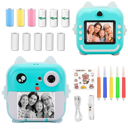 rayoner Macchina fotografica per bambini, macchina fotografica istantanea, fotocamera istantanea con 11 rotoli di carta, fotocamera istantanea per bambini, fotocamera istantanea ricaricabile
