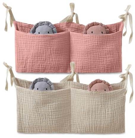 ZOCONE 2 organizer da appendere, 2 in 1, per la cameretta dei bambini, organizer da appendere alla culla, organizer regolabile per pannolini, vestiti, giocattoli, organizer da appendere (rosa + cachi)