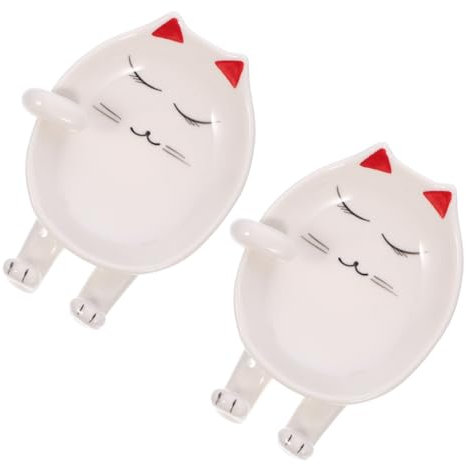 Garneck 2 Pièces Support à Spatule Porte-cuillère De Comptoir Repose-louche à Soupe Support De Cuillère à Soupe Joli Repose-cuillère Repose Louche Cache-pot Poêle Oreilles Rouges Céramique
