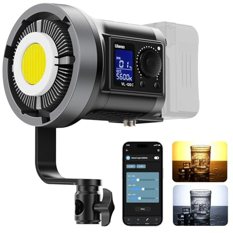 ULANZI V-Mount LED Video Light COB Continuous Output Lighting, 120W Bi Color 2700K-6500K COB Bowens Mount Photography Fill Light 20700lux/1m 20 Preset Effects with APP Control Studio Light