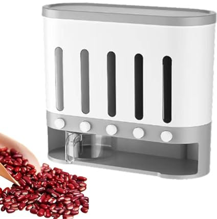 Opilroyn Food Dispenser - Wall Mounted Cereal Dispenser, 5 Grid Grain Storage Container | Visible Window Kitchen Multi-Grid Rice Bucket, Moisture Proof Design for Efficient Grain Storage