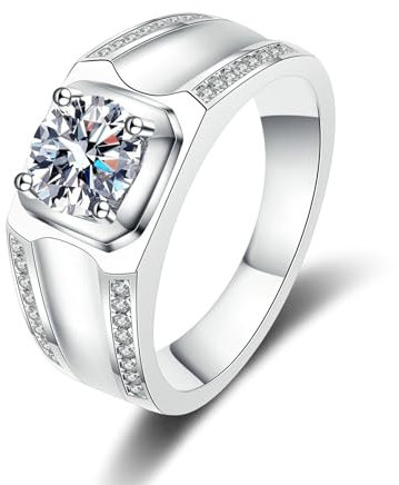 Eheringe Herren Weißgold 585, Hochzeitsringe Solitär Echt Gold für Männer mit Im Labor Gezüchteter Diamant 1ct, D, VVS1-VVS2, Gr. 48 (15.3)