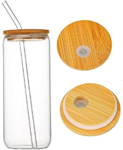 MAGICVOGEL 500ml Trinkgläser mit Deckel & Glasstrohhalm Glas Trinkbecher Dosenförmige Cocktailgläser Longdrinkgläser Eiskaffeebecher für Wasser,Kaffee,Saft,Cocktail,Soda,Whisky (2er Set)