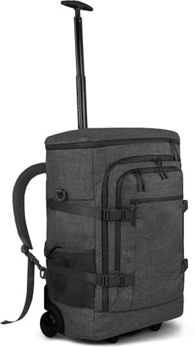 normani Handgepäck 4-Rad Reisetaschen-Rucksack 38 Liter Reiserucksack mit Trolleyfunktion mit Frontloader und Laptopfach Farbe Dunkelgrau