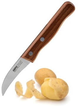 GEFU Schälmesser HÜMMEKEN - 6 cm Klinge - Deutscher Klingenstahl - Walnuss | Gebogenes Tourniermesser mit Walnussholzgriff - Ideal zum Schälen von Obst und Gemüse - Rostfrei, handlich und robust