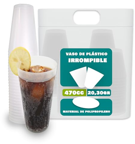 Prieto Larrey - 100 Vasos plástico duro reutilizables 480ml - Vasos Sidra Plastico Ecologicos y Reciclables - Ideal para Fiestas y Eventos - Vasos de Cubata Duros libre de BPA (480 ml, 25, unidad)