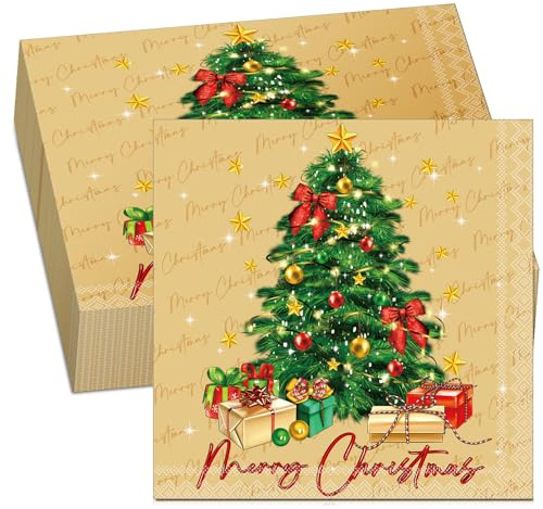 Tenare 50 Servilletas Navideñas 33 x 33 cm Servilletas de Mesa de Árbol de Navidad de 2 Capas Servilletas de Papel Desechables para Fiesta Navideña Cocina Restaurante Decoración de Mesa