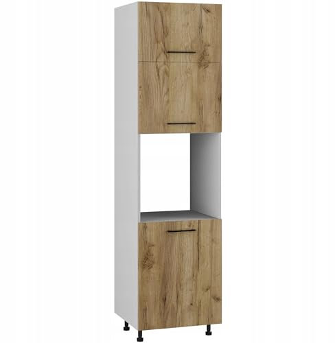 Laclar Unterbau Backofen-Schrank - universell mit Laminatfront - leise schließende Türen - verstellbare Füße - zum Selbstaufbau - ideal für Moderne Küchen - 60x56x220 cm - Eiche Craft Gold