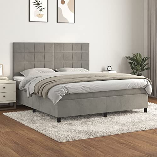 Keyroto Boxspringbett mit Matratze Hellgrau 180x200 cm Samt #03, Boxbett, Boxspringbett, Bockspringbett, Boxspringbetten, Bett Mit Matratze, Boxspringbett Matratz, Boxspringbett Mit Matratz