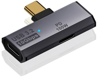Duttek 2 in 1 USB C Adapter 10Gpbs, 90 Grad USB C Stecker auf Dual Buchse Splitter mit 100W PD, für iPhone 15, Steam Deck, iPad, MacBook und mehr Typ C Geräten (Grau)