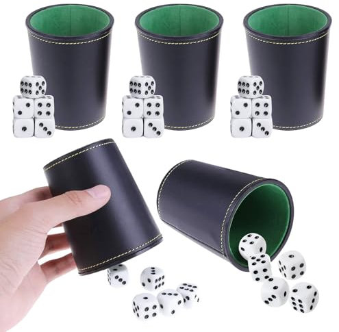 JurciCat 5 Würfelbecher Leder Set Inkl. 5 Würfelbecher und 25 Würfeln - Kniffelbecher Leder für Reisespiele Erwachsene