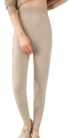 Women's Leggings Wool Knitted High Waisted Pants, Warm, Soft, Elastic Tight Pants, Women's Pants Beige M(6)