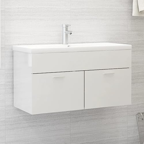 NQJIBUE Ensemble de meubles de salle de bain en bois laqué blanc brillant 90 x 38,5 x 46 cm