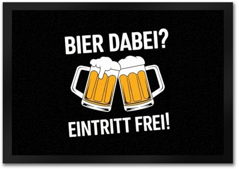 speecheese Bier dabei? Eintritt frei! Fußmatte in 35x50 cm mit prostenden Bierkrügen Humorvolle Bierkrug Grafik auf schwarzem Hintergrund mit weißen Buchstaben perfekt für Bierliebhaber