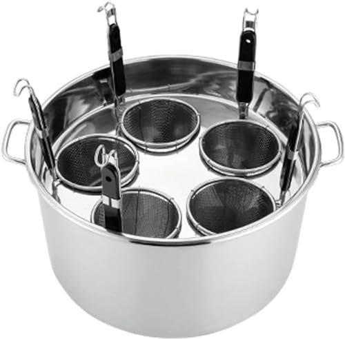 KJHYYPP Bollitore per Pasta in Acciaio Inossidabile, Set di Inserti per cuocipasta a 5 Fori, pentola con 5 cestelli per colino per Cucina Domestica e Ristorante