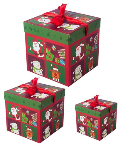 Bvizyelck 3 Stück Geschenkbox Für Weihnachten Stapelbare Geschenkbox Weihnachten Mit Deckel Weihnachts Pappschachteln Set Für Verpacken Weihnachtsboxen Sets Pappschachteln Für Geschenken