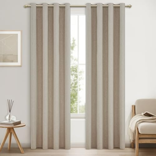 MRTREES Cortinas Opacas Lino Natural Salon Dormitorio 2 Piezas 140x240 CM Cortina Termica Aislante Frio y Calor para Comedor Habitacion Lindas Cortinas 100% Blackout de Casa con Ojales