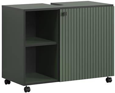 Waschbeckenunterschrank PureBliss Grün · B 80 x H 64 cm | B 80 x H 64 x T 42 cm · feuchtraumgeeignet · Metallgriffe · 1 Tür, 2 offene Fächer, 2 Einlegeböden