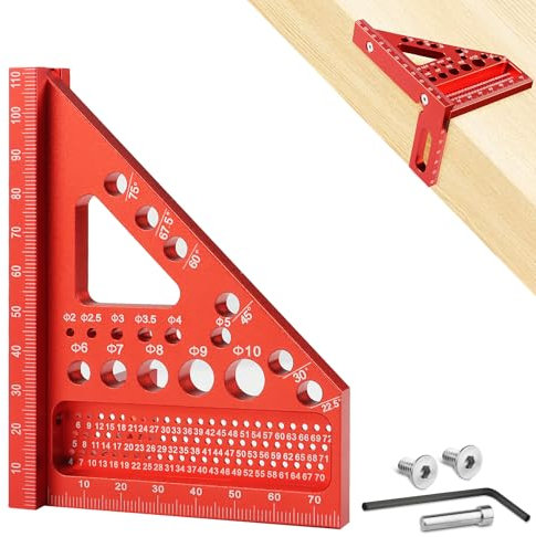 TNEDFOD Zimmermannswinkel Winkelmesser Anschlagwinkel, Anreißwerkzeug für Tischler, 22.5°-90° luminiumlegierung 3D Gehrungswinkel, Mehrzweck Messwerkzeug für Zimmermann,Ingenieur für präzises Anreißen