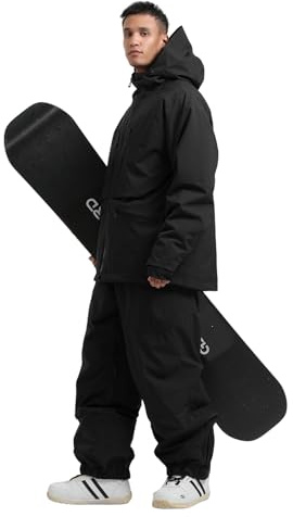 GSOU SNOW Mens Ski Jacket and Pants Set Ski Suit Snowboard Bibs Snowsuit Snow Coats Waterproof Hooded