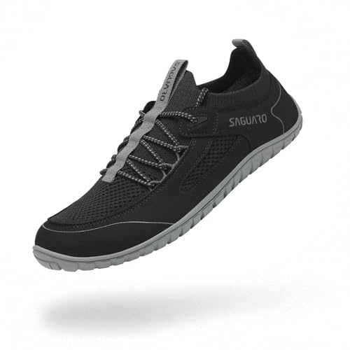 SAGUARO Barefoot Minimalist Unisex Flex II - Utomhusvandringsskor med noll-droppsula, storlek 36–46, Svart, 42 EU