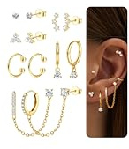LOLIAS 14K guldörhängen kreoler för kvinnor kirurgiska allergivänliga örhängen kedjeörhängen öronmuff huggie kreoler för kvinnor brosk helix öronpiercing örhängen set för flera piercingar, Rostfritt