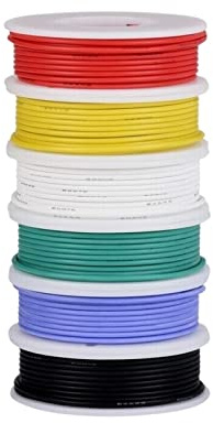 22-Gauge-Elektrodraht, verzinntes Kupferdraht-Kit 22 AWG flexibler Silikondraht (6 verschiedenfarbige 26-Fuß-Spulen) 600-V-Elektronik