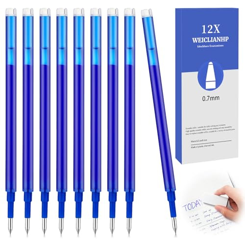 12 Stück Radierbarer Ersatzminen Blau 0.7mm, Thermosensitive Tinte | Kompatibel mit Pilot FriXion Ball & Clicker & Eberhard Faber, Ersatzmine für Gelstift Radierbar, Ideal für Schule und Alltag